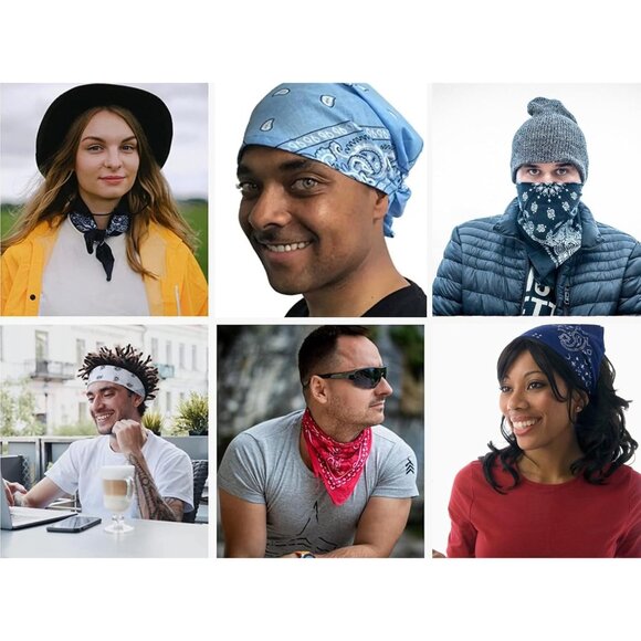 Women's Light Blue Cotton Bandana Large Cowgirl Handkerchief Headband Scarf - Picture 4 of 7